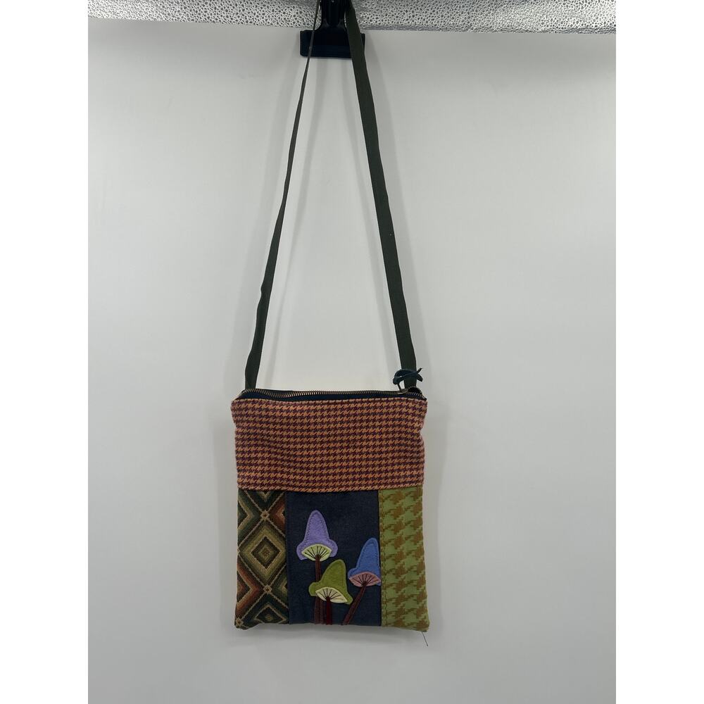 Mushroom Mixed Print Novelty Crossbody Purse Zip Top Bag Boho Hippie Indie - Picture 2 of 8